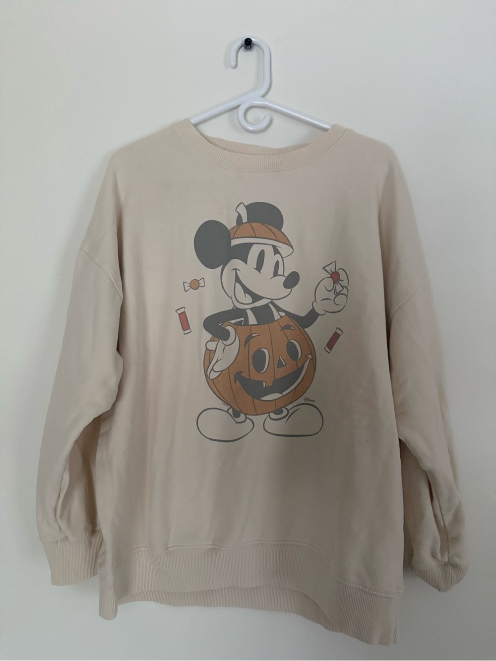 American Eagle Outfitters Beige Mickey Mouse Pumpkin Graphic Crewneck